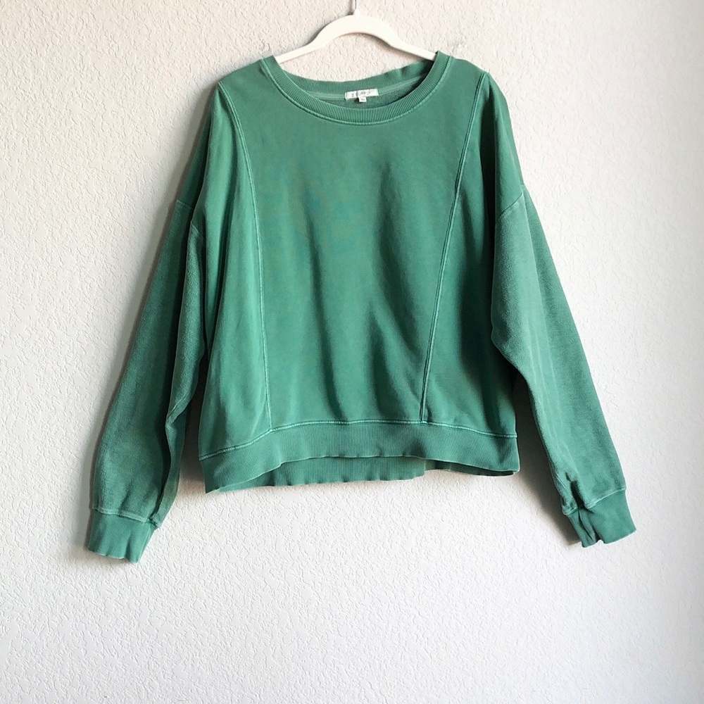 Z Supply Oversized Sweatshirt Terry Mixed Texture Cotton Washed Green Large
